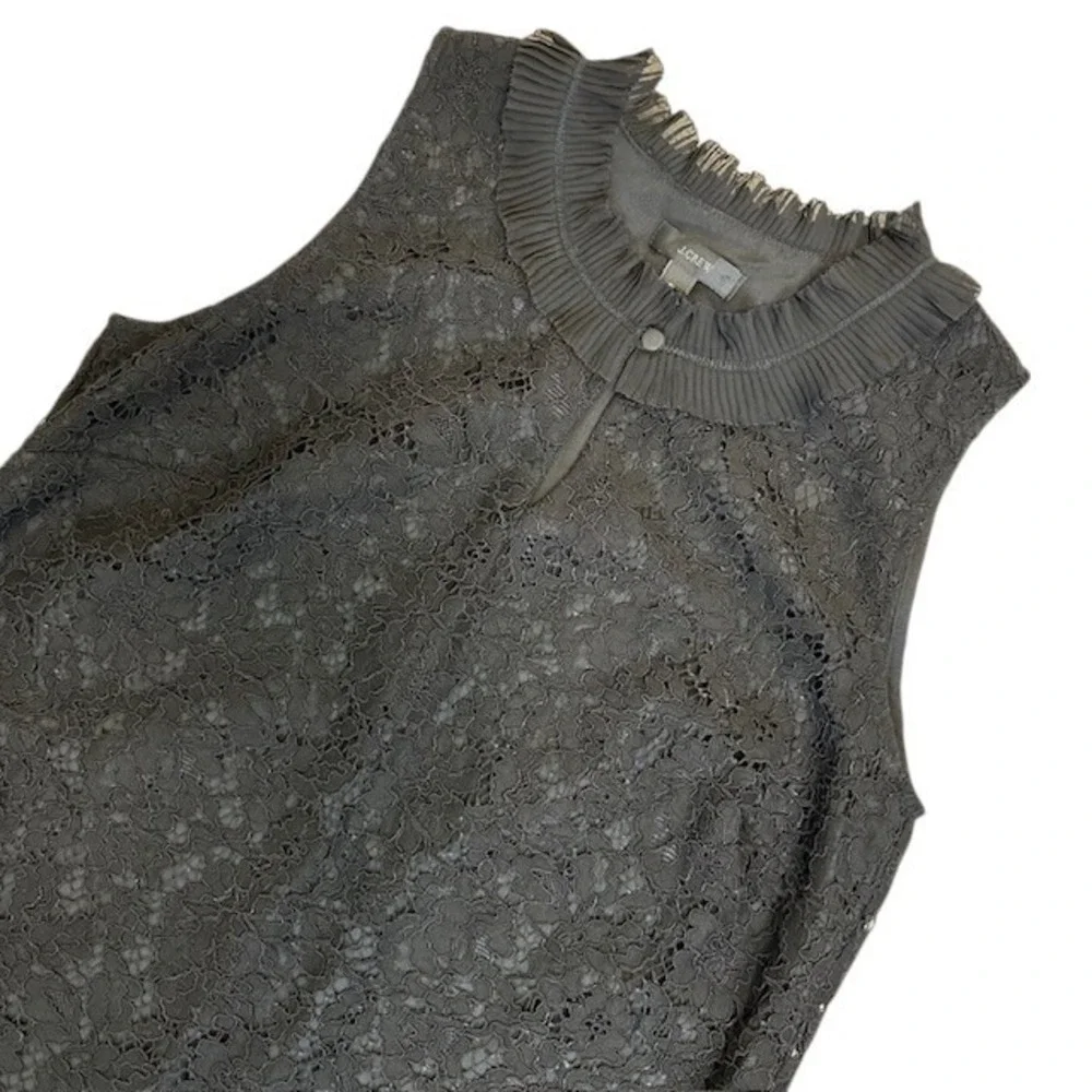 J.Crew Lace Top Ruffle Mock Neck Sleeveless Keyhole Black Blouse Size Tall Small